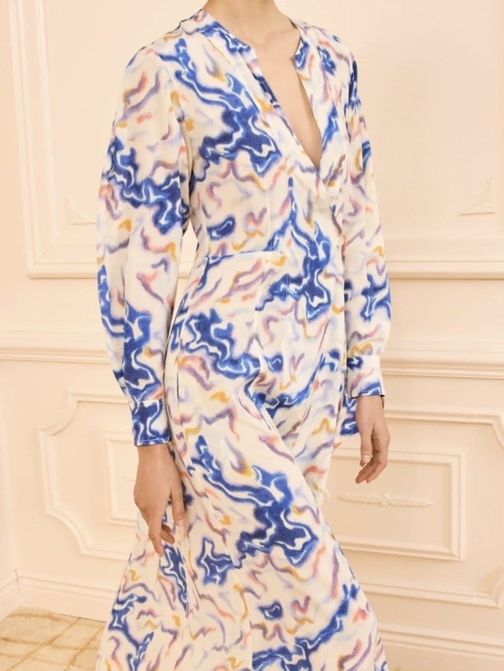 Ulla Johnson Adalyn Ikat Printed Wrap Maxi Dress in Blue and Cream Size 6 NWT - Picture 2 of 4